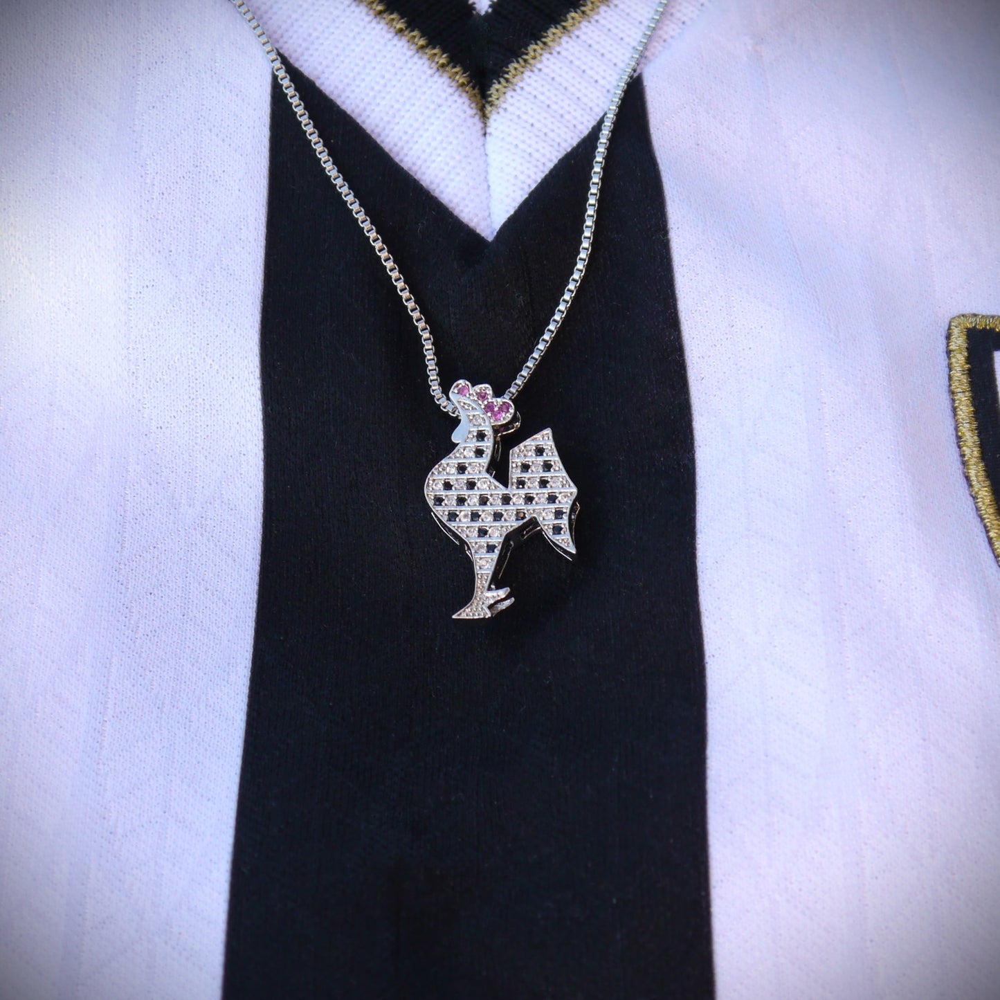 Pingente Galo Ródio + Colar