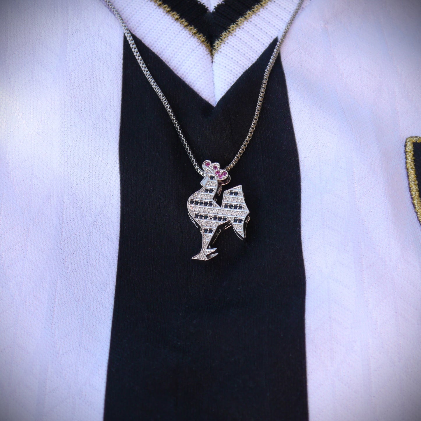 Pingente Galo Ródio + Colar